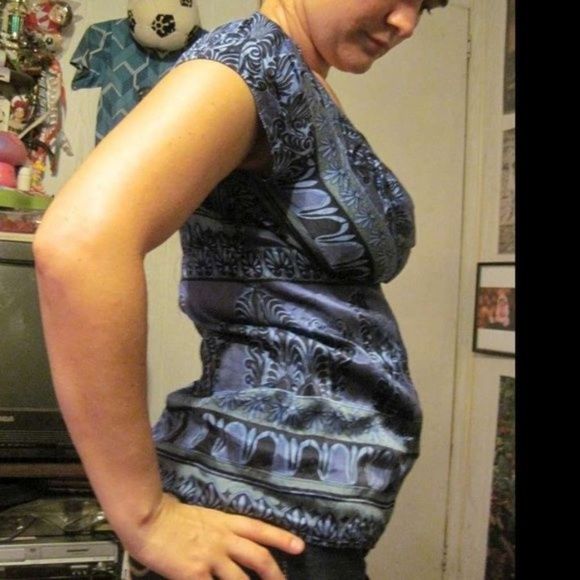 Nanette Lepore 2 Blue Open Chest Accent Blouse Silk Short Sleeve Zipper Back - Picture 11 of 16